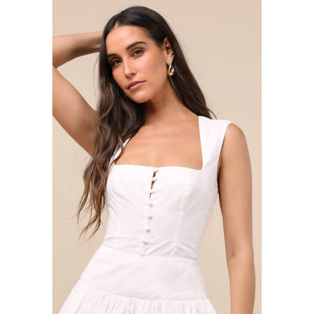 Lulus Evynne White Poplin Cap Sleeve Button-front Top - Size M